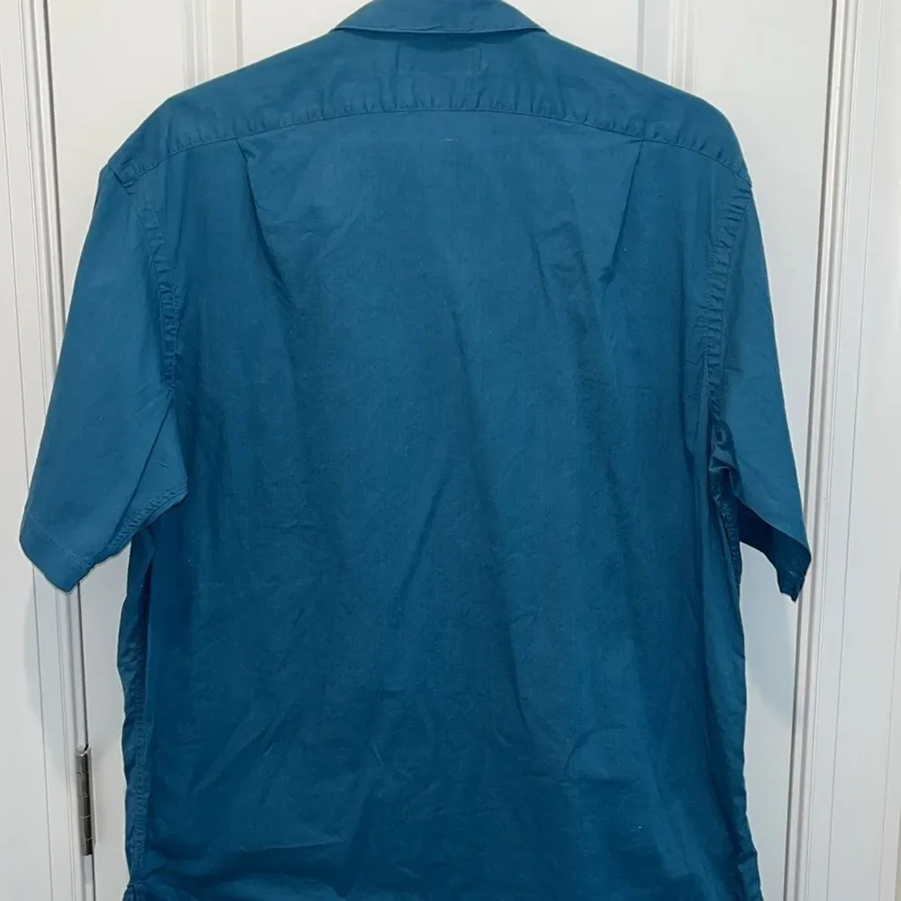 Ralph Lauren solid color madras Hawaiian Casual Polo Pocket Shirt Luau Hawaii M